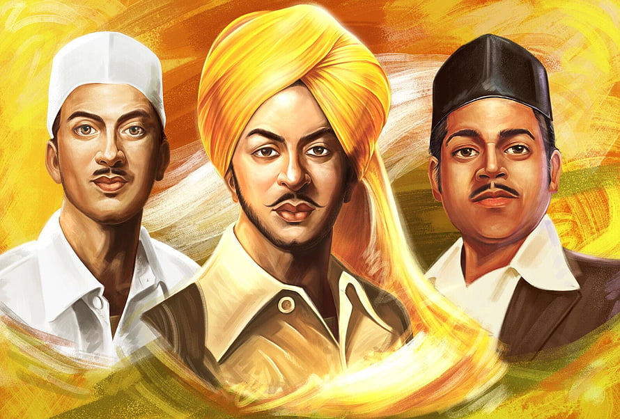 Bhagat Singh and Freedom Fighters Digital Portrait with Golden Background HD wallpaper