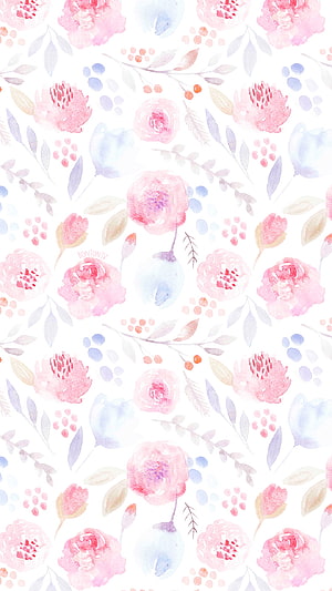 Delicate Watercolor Floral Pattern with Soft Pink Roses and Pastel Leaves HD phone wallpaper