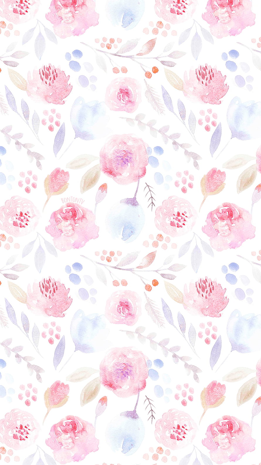 Delicate Watercolor Floral Pattern with Soft Pink Roses and Pastel Leaves HD phone wallpaper