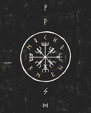 Vegvisir Icelandic Compass Symbol with Norse Runes on Dark Textured Background HD phone wallpaper