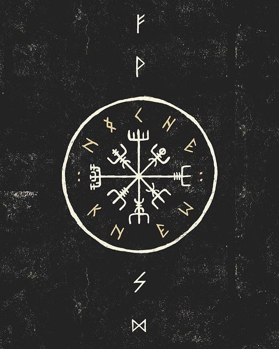 Vegvisir Icelandic Compass Symbol with Norse Runes on Dark Textured Background HD phone wallpaper