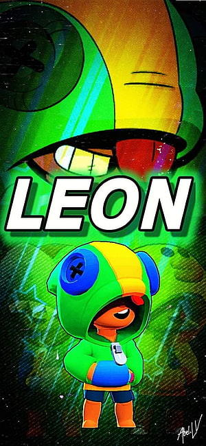 Brawl Stars Leon Chameleon Character Artwork with Green Hoodie and Vibrant Background HD phone wallpaper
