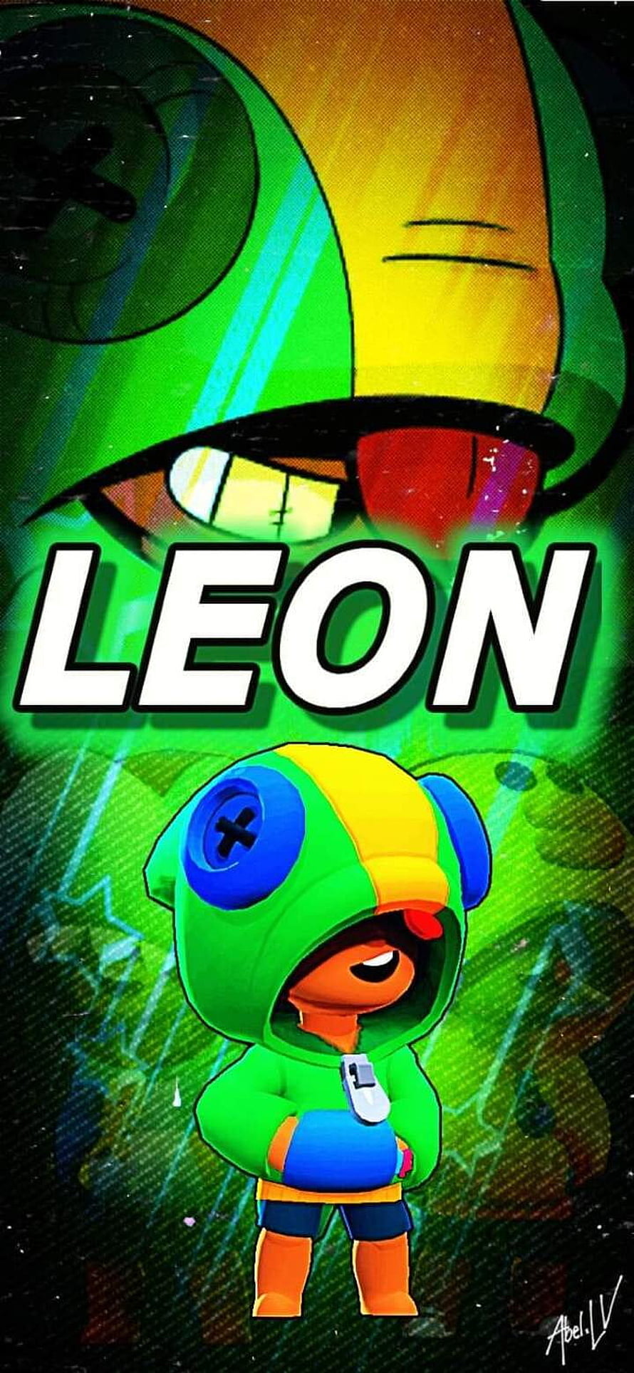 Brawl Stars Leon Chameleon Character Artwork with Green Hoodie and Vibrant Background HD phone wallpaper
