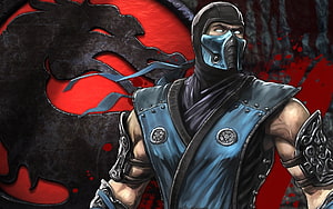 Sub-Zero from Mortal Kombat in Blue Ninja Gear with Dragon Emblem HD wallpaper
