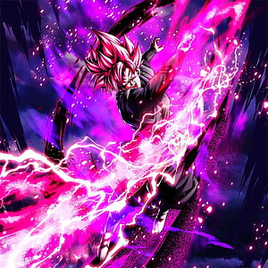 Goku Black unleashing dark energy in a dramatic anime battle scene with electric aura HD phone wallpaper