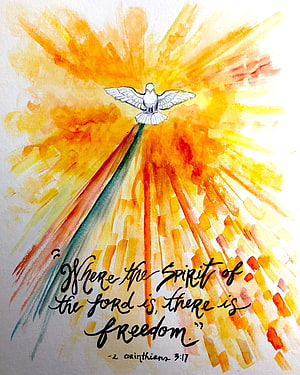 Watercolor Holy Spirit Dove with Radiant Light and 2 Corinthians 3:17 Scripture HD phone wallpaper