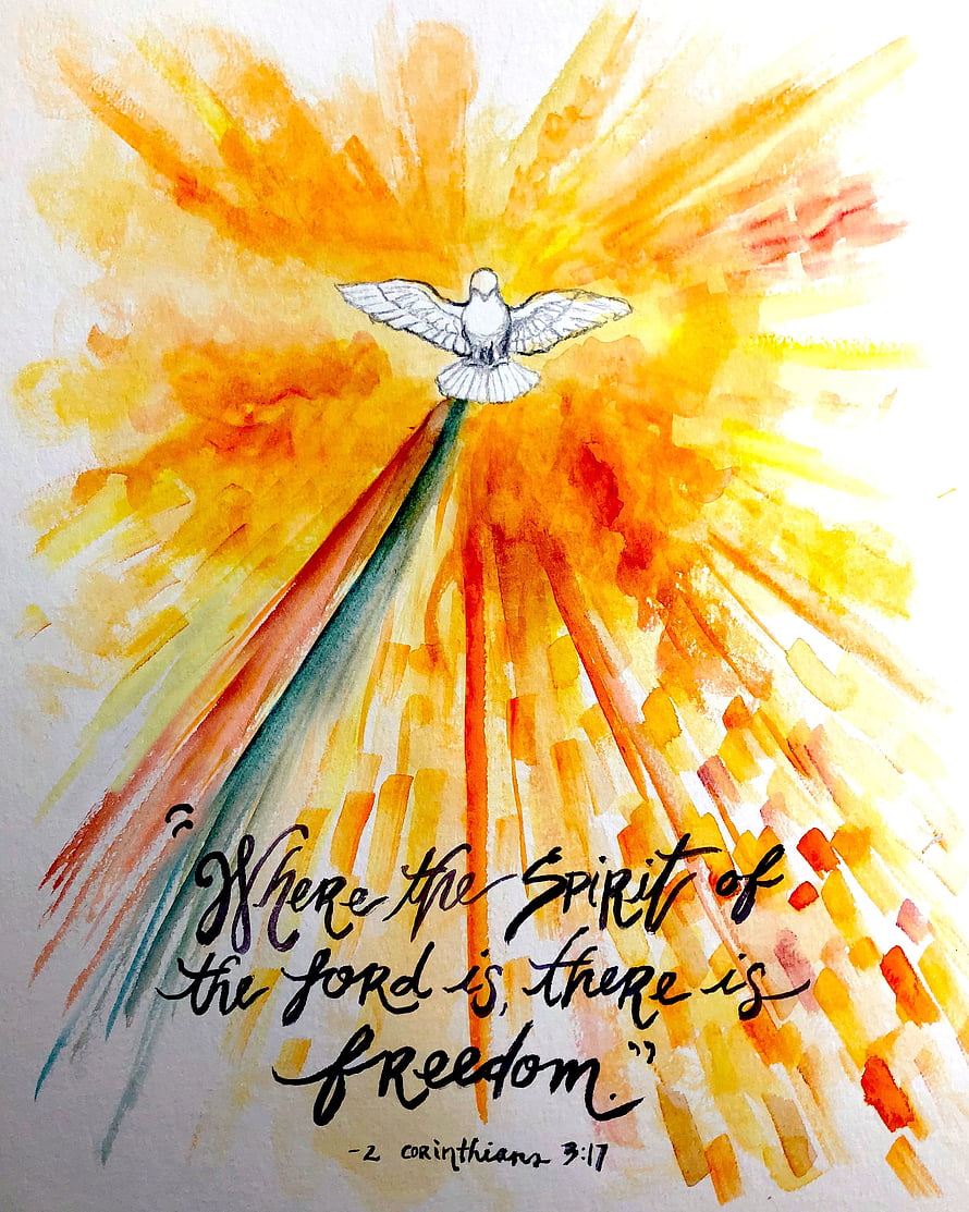 Watercolor Holy Spirit Dove with Radiant Light and 2 Corinthians 3:17 Scripture HD phone wallpaper