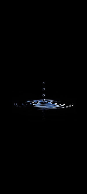 Minimalist Water Droplet Ripples on Black Background with Electric Blue Glow HD phone wallpaper