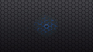 Dark Hexagonal Honeycomb Pattern with Glowing Blue Geometric Center HD wallpaper