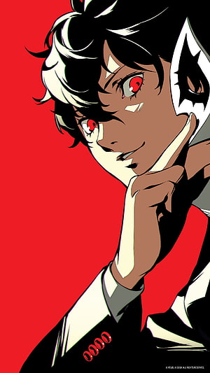 Joker from Persona 5 Royal in a dramatic red and black anime portrait HD phone wallpaper