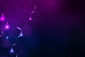 Purple Hexagonal Technology Background with Neon Network Nodes and Digital Data Streams HD wallpaper