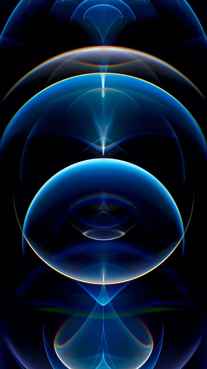 Abstract Blue Orbital Geometry with Iridescent Light Refractions on Black Background HD phone wallpaper