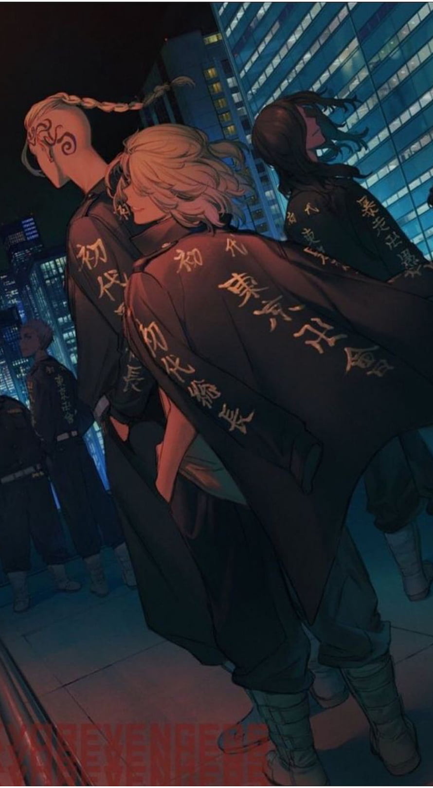 Tokyo Revengers Toman Gang Members in Black Jackets Against Night City Skyline HD phone wallpaper