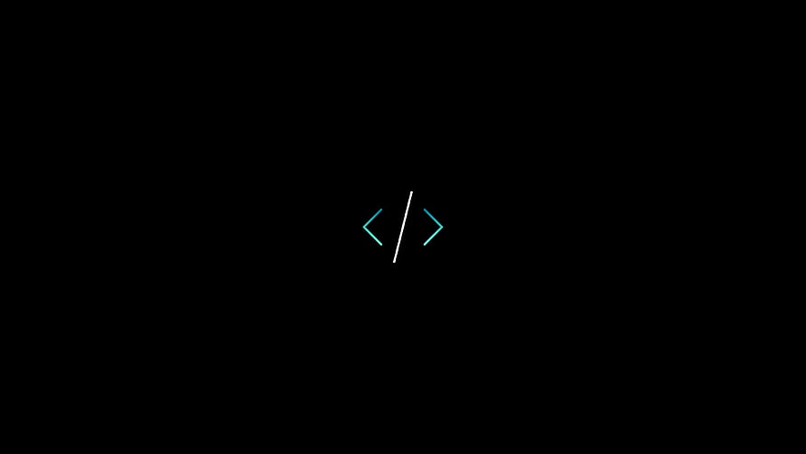 Minimalist Code Symbol on Black Background with Cyan and White Accents HD wallpaper