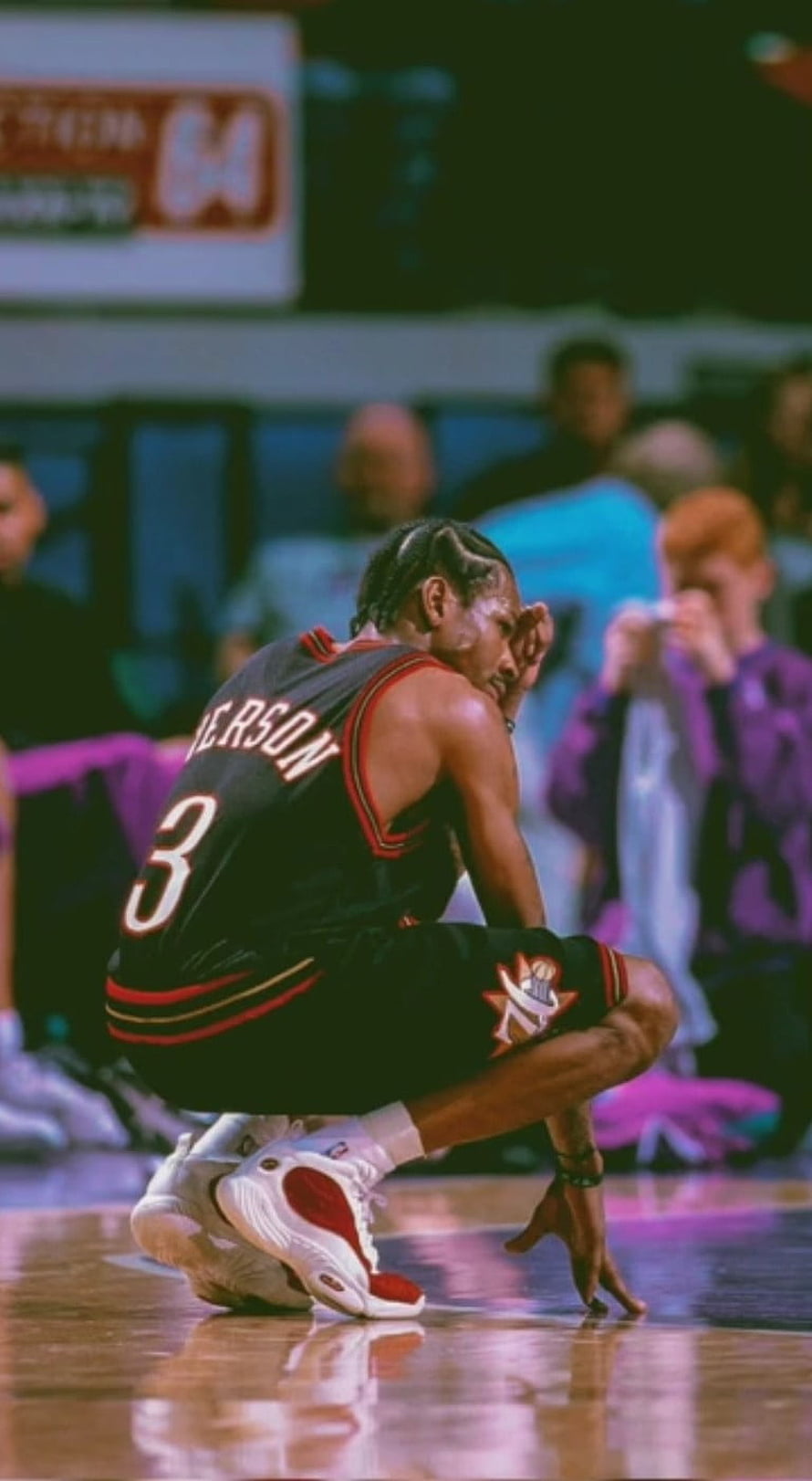 Allen Iverson Crouching on the Court in His Philadelphia 76ers Jersey HD phone wallpaper