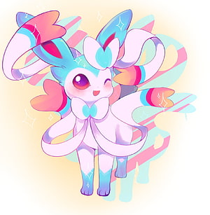 Cute Shiny Sylveon Pokemon Illustration with Pastel Ribbons and Sparkles HD phone wallpaper
