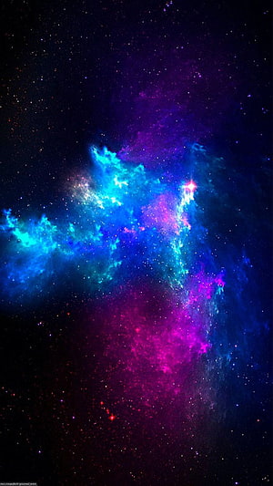 Vibrant Cosmic Nebula in Blue, Pink, and Purple Against a Starry Deep Space Background HD phone wallpaper