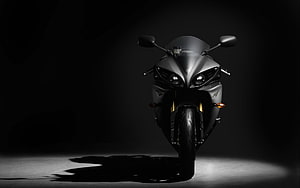 Yamaha YZF R1 Superbike Front View in Matte Black Studio Lighting HD wallpaper