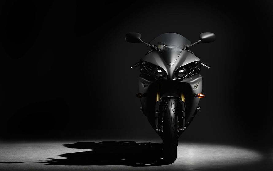 Yamaha YZF R1 Superbike Front View in Matte Black Studio Lighting HD wallpaper