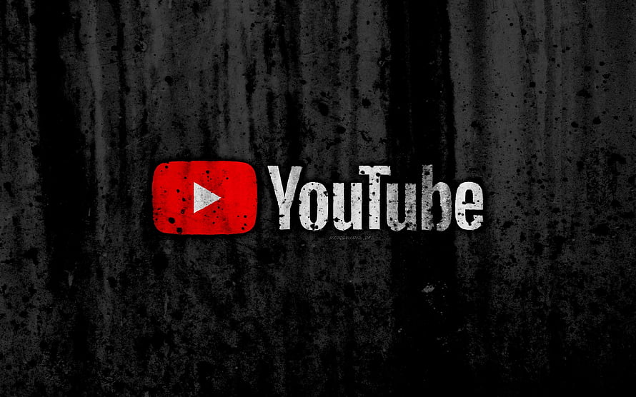 Grunge YouTube Logo on Dark Textured Concrete Background HD wallpaper