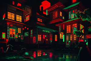 Cyberpunk Neon Alleyway with Glowing Signs and Rain-Soaked Reflections HD wallpaper