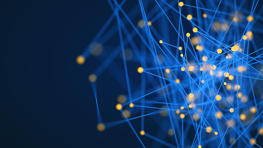 Abstract Digital Network Visualization with Glowing Nodes and Blue Connections HD wallpaper
