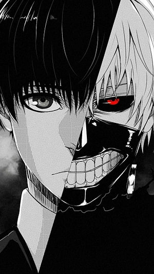 Kaneki Ken Tokyo Ghoul Split Face Portrait with Red Eye and Black Mask HD phone wallpaper