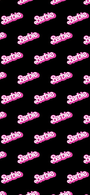 Barbie Logo Pattern Wallpaper with Pink Script on Black Background HD phone wallpaper