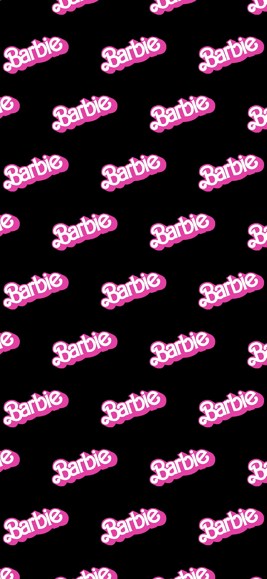 Barbie Logo Pattern Wallpaper with Pink Script on Black Background HD phone wallpaper