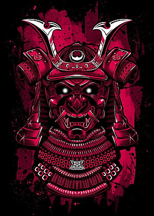 Stain Samurai by Alberto Perez: Menacing Red and Black Warrior Armor Illustration HD phone wallpaper