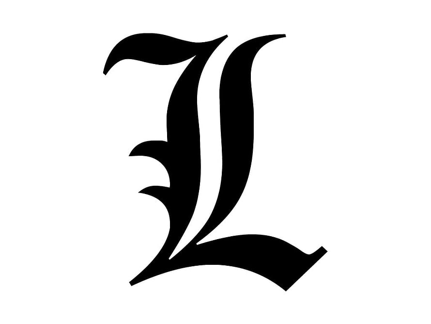 Death Note L Character Stylized Black Letter Logo on White Background HD wallpaper