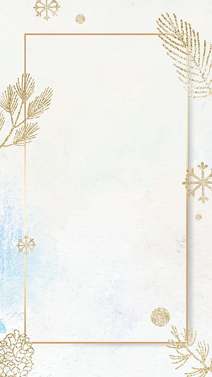 Elegant Gold Botanical Frame with Snowflakes on Watercolor Background HD phone wallpaper