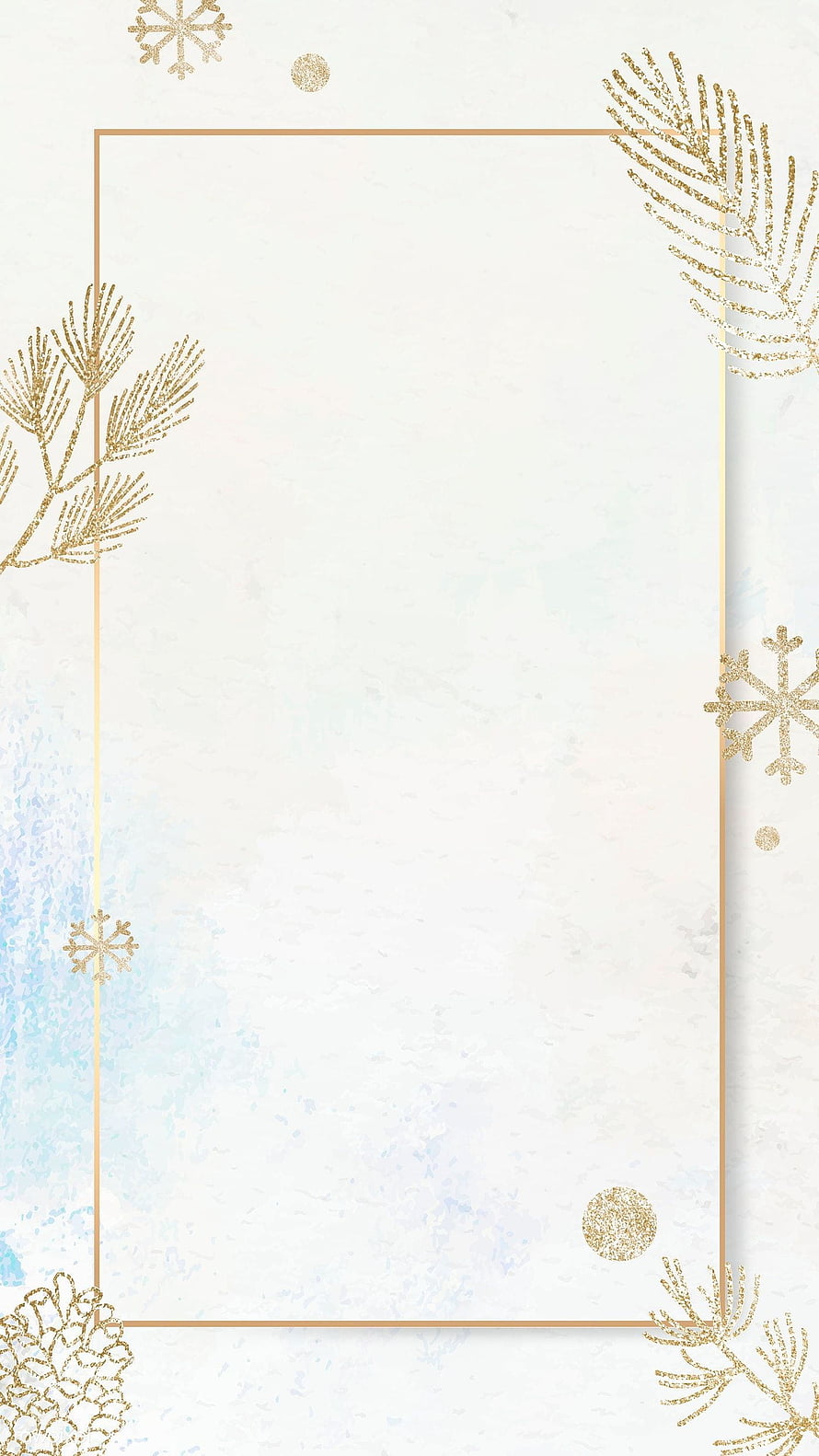 Elegant Gold Botanical Frame with Snowflakes on Watercolor Background HD phone wallpaper