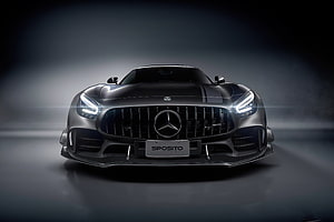 Mercedes-AMG GT Black Edition Front View with Sposito Design Body Kit HD wallpaper