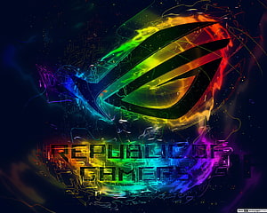 Asus Republic of Gamers Neon Rainbow Logo Abstract Digital Art Wallpaper HD wallpaper