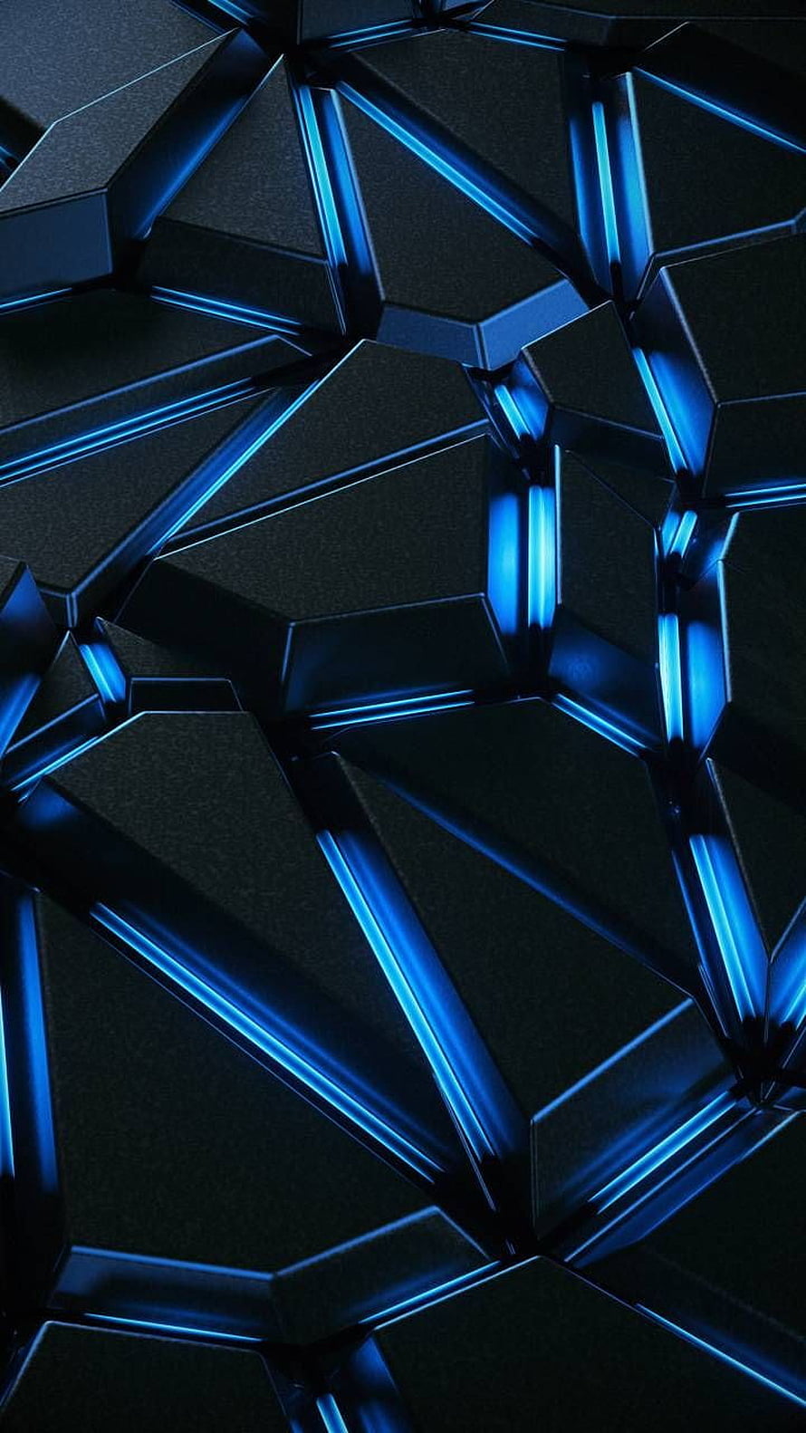Abstract Geometric 3D Pattern with Glowing Blue Neon Edges on Dark Background HD phone wallpaper