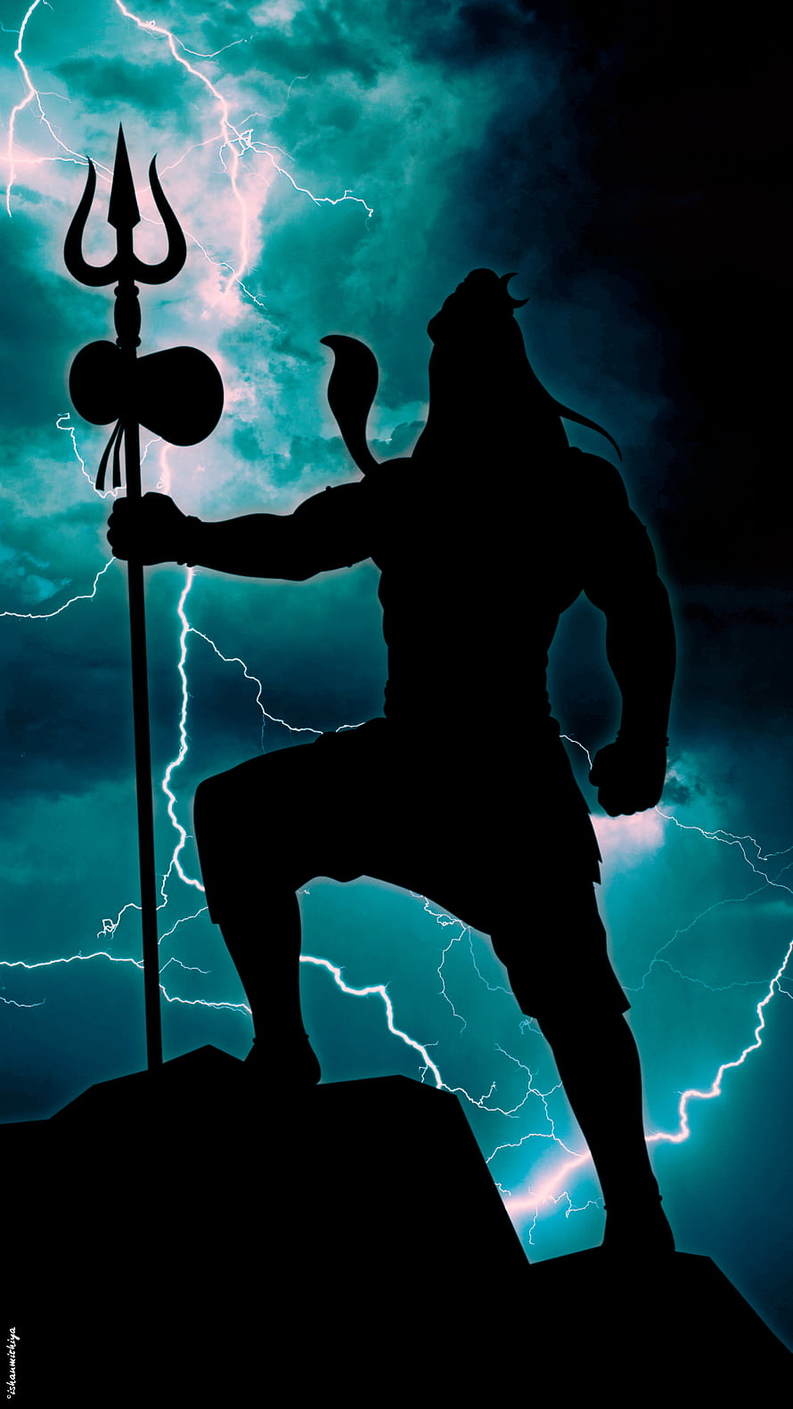 Lord Shiva Silhouette Holding Trishul Against Dramatic Lightning Storm Sky HD phone wallpaper