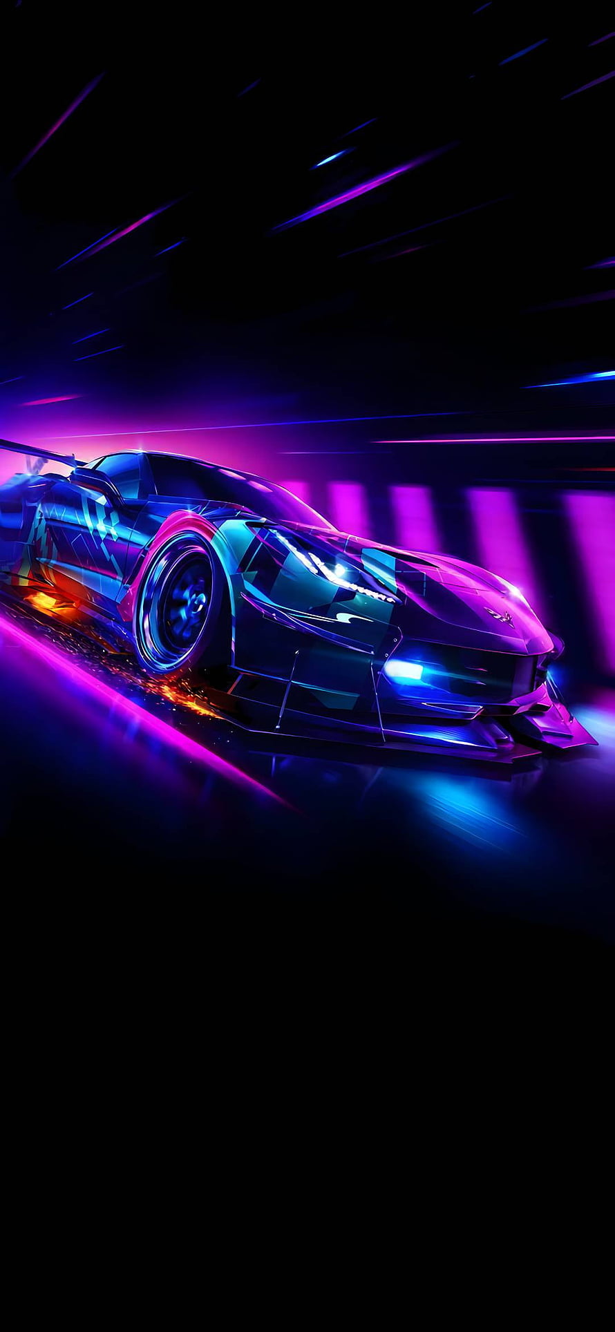 Futuristic Supercar Concept with Neon Cyan and Magenta Lighting in Dark Environment HD phone wallpaper