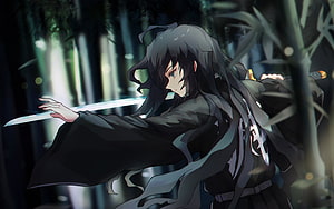 Muichiro Tokito Wielding Katana in Bamboo Forest from Demon Slayer HD wallpaper