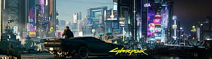 Cyberpunk 2077 Night City Skyline with Futuristic Sports Car and Neon Billboards HD wallpaper