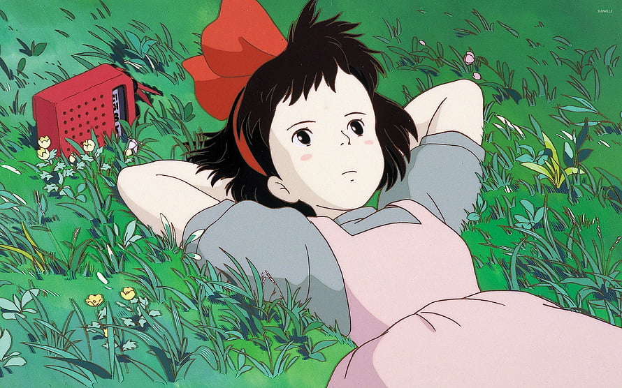 Kiki from Kiki's Delivery Service Lying in Grass with Red Radio HD wallpaper