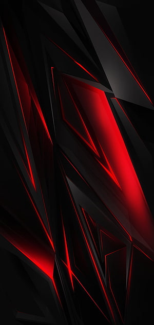 Dark Geometric Abstract Wallpaper With Glowing Red Accents And Sharp Angular Shapes HD phone wallpaper