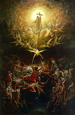 Gustave Doré Divine Art: Christ Ascending Above Fallen Angels and Demonic Hosts HD phone wallpaper