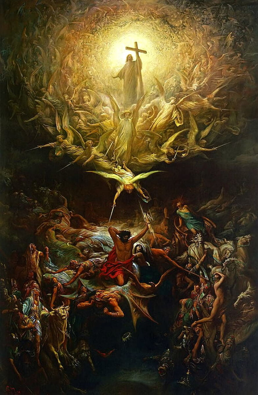 Gustave Doré Divine Art: Christ Ascending Above Fallen Angels and Demonic Hosts HD phone wallpaper