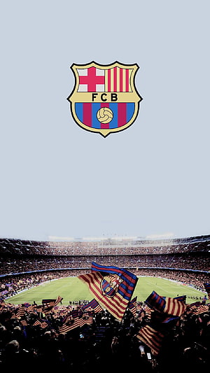 FC Barcelona Stadium Crowd With Flags and Club Crest HD phone wallpaper