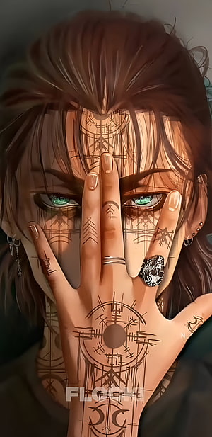 Eren Yeager Anime Portrait With Rune Tattoos And Green Eyes HD phone wallpaper