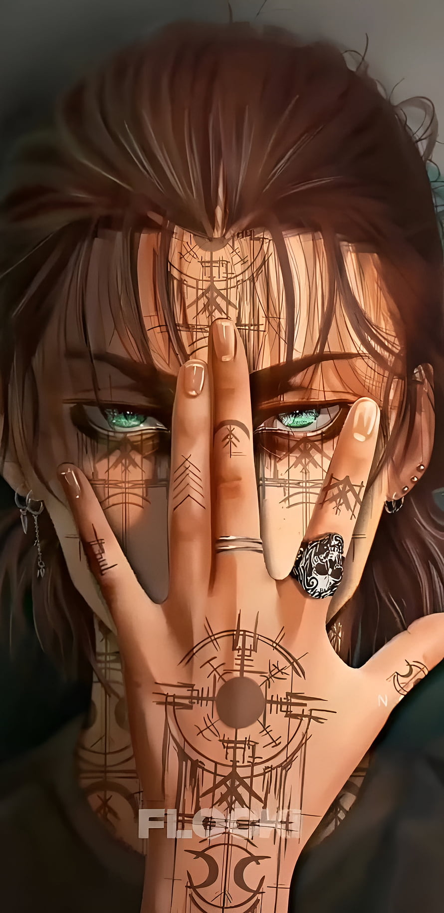 Eren Yeager Anime Portrait With Rune Tattoos And Green Eyes HD phone wallpaper