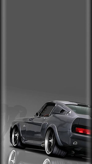 Sleek Grey Ford Mustang Muscle Car Rear Three-Quarter View on Reflective Surface HD phone wallpaper