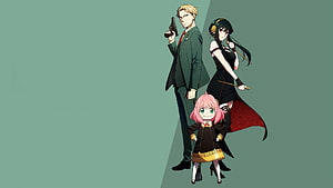 Spy x Family Trio Character Art with Forger Family Members on Muted Green Background HD wallpaper