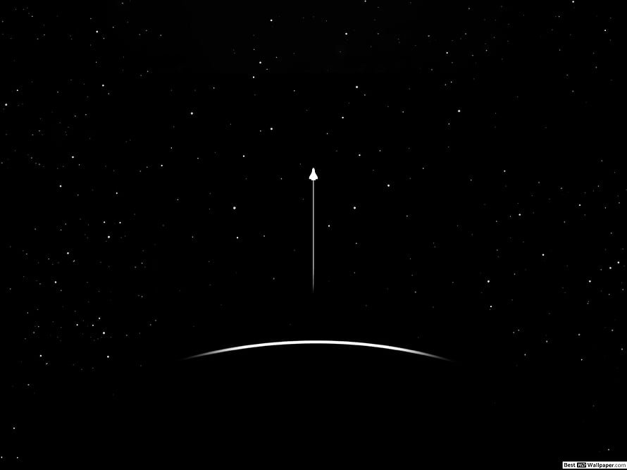 Minimalist Rocket Launching Over Planet Horizon in Starry Space HD wallpaper